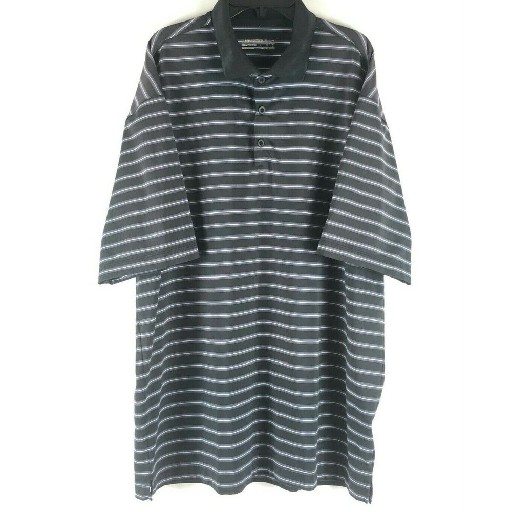 Nike Golf Fit Dry Short Sleeve Polo Shirt Mens Size Large Black Blue Stripes